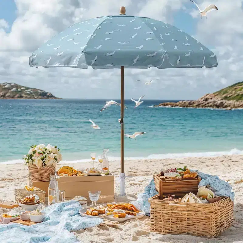 LAGarden Our Beach Portable Umbrella for Sand Beech Wood Pole Carry Bag