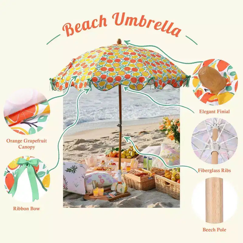 LAGarden Our Beach Portable Umbrella for Sand Beech Wood Pole Carry Bag