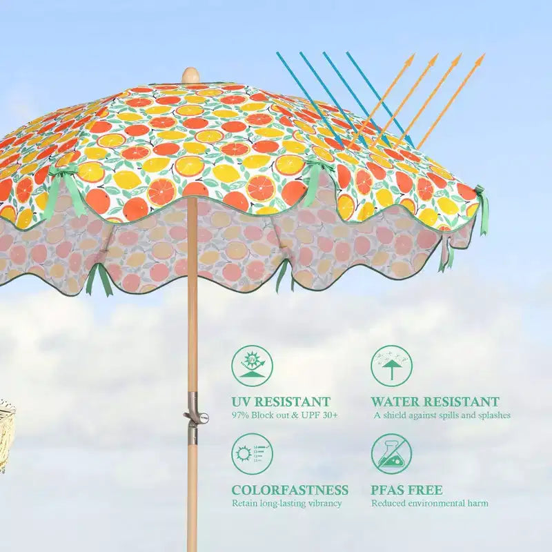 LAGarden Our Beach Portable Umbrella for Sand Beech Wood Pole Carry Bag