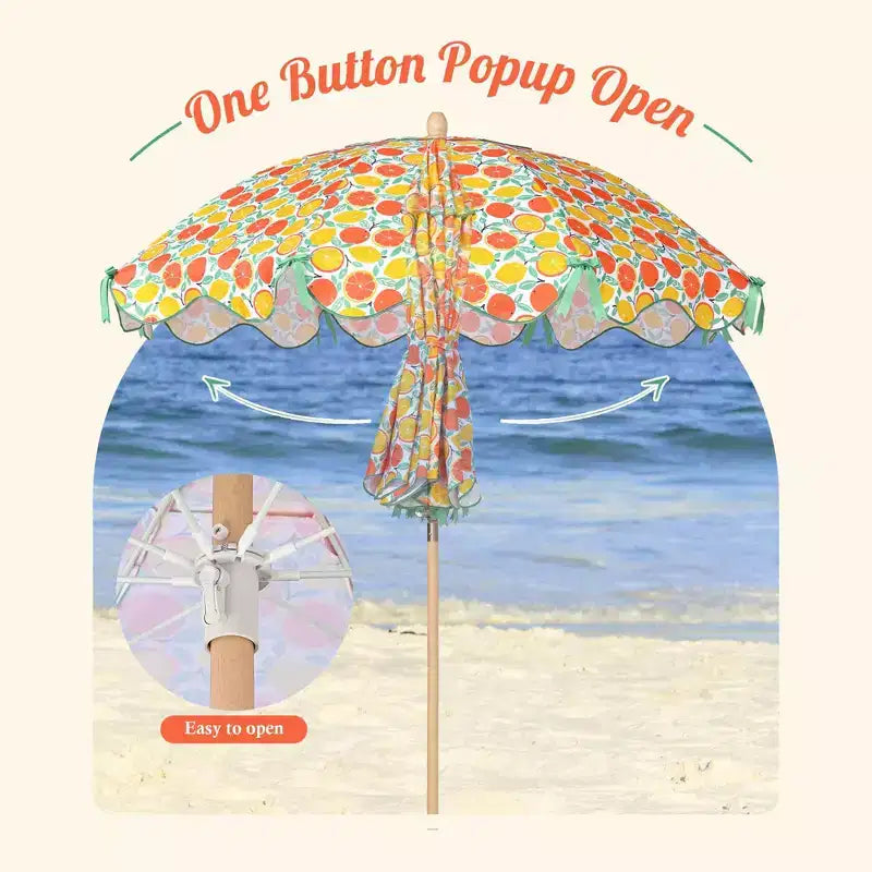 LAGarden Our Beach Portable Umbrella for Sand Beech Wood Pole Carry Bag
