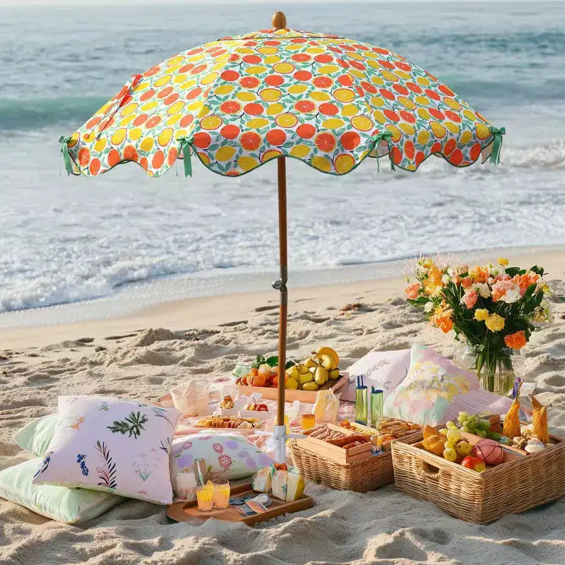 LAGarden Our Beach Portable Umbrella for Sand Beech Wood Pole Carry Bag