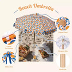 LAGarden Our Beach Portable Umbrella for Sand Beech Wood Pole Carry Bag