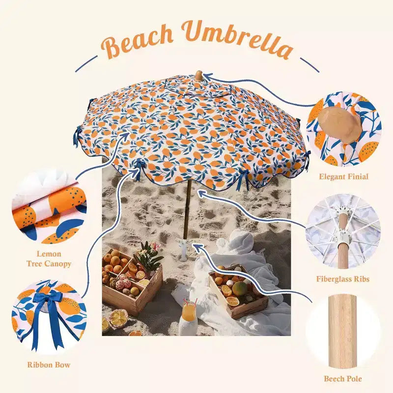 LAGarden Our Beach Portable Umbrella for Sand Beech Wood Pole Carry Bag