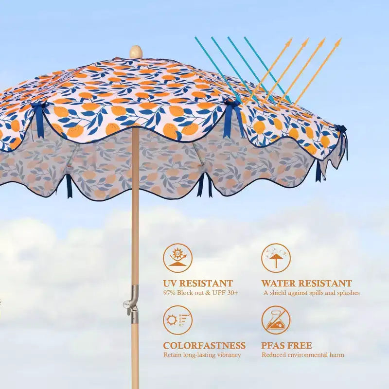 LAGarden Our Beach Portable Umbrella for Sand Beech Wood Pole Carry Bag
