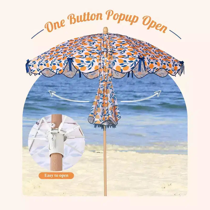 LAGarden Our Beach Portable Umbrella for Sand Beech Wood Pole Carry Bag