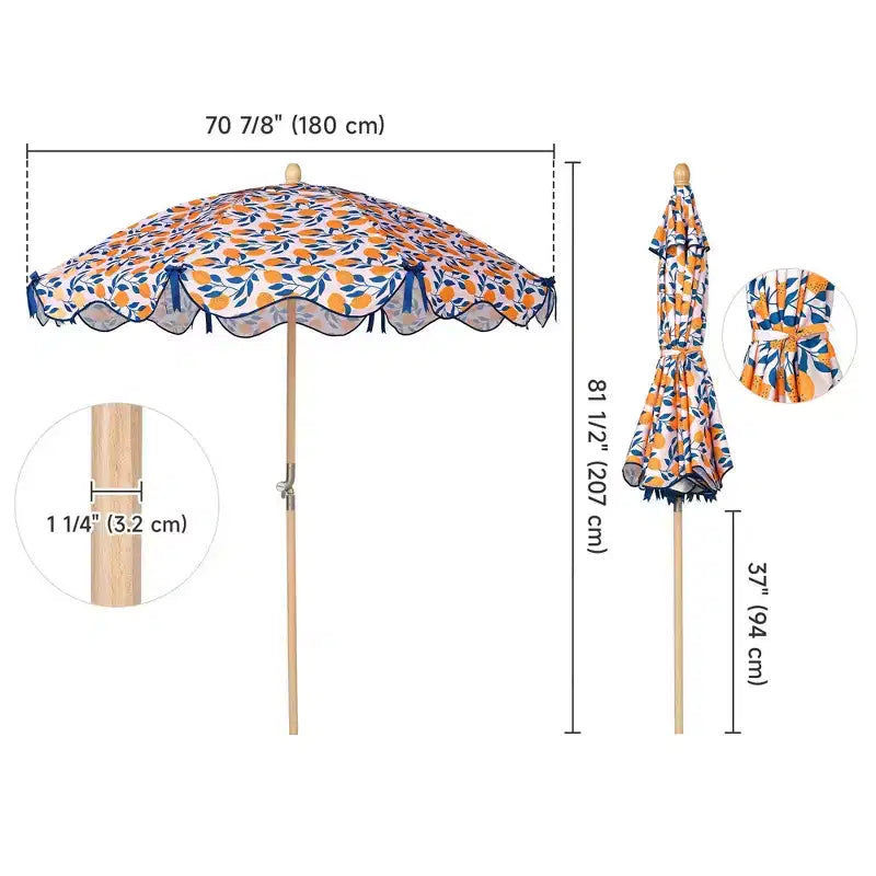 LAGarden Our Beach Portable Umbrella for Sand Beech Wood Pole Carry Bag