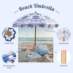 LAGarden Our Beach Portable Umbrella for Sand Beech Wood Pole Carry Bag