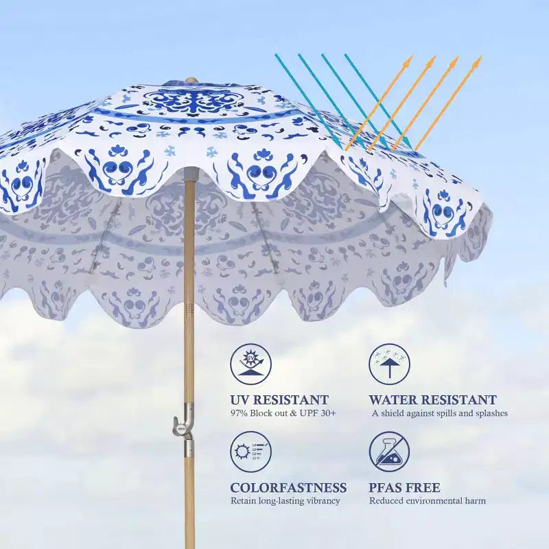 LAGarden Our Beach Portable Umbrella for Sand Beech Wood Pole Carry Bag
