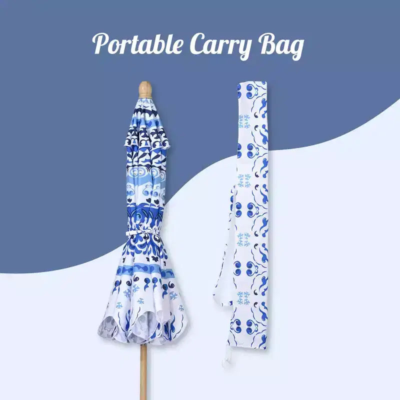 LAGarden Our Beach Portable Umbrella for Sand Beech Wood Pole Carry Bag