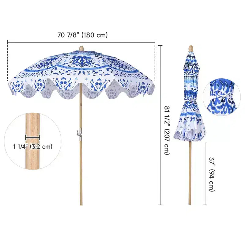 LAGarden Our Beach Portable Umbrella for Sand Beech Wood Pole Carry Bag