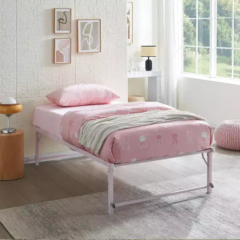 Kings Brand Furniture Twin Size Metal Pop up Trundle Day Bed Frame with Wheels- Sturdy and Elegant Space-Saving Solution