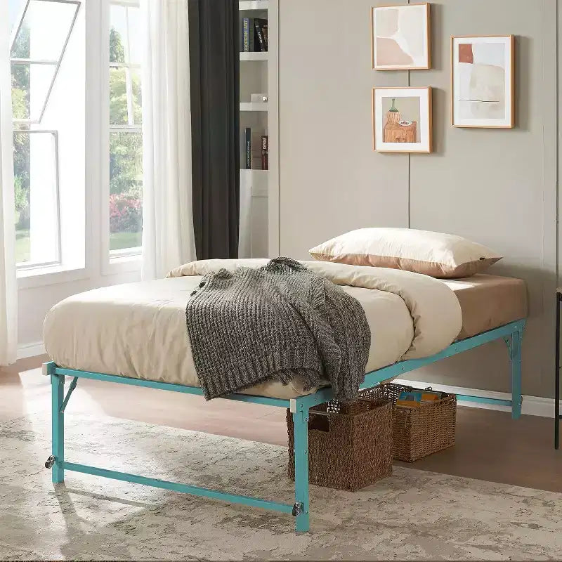 Kings Brand Furniture Twin Size Metal Pop up Trundle Day Bed Frame with Wheels- Sturdy and Elegant Space-Saving Solution