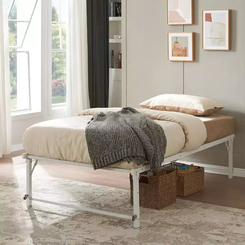 Kings Brand Furniture Twin Size Metal Pop up Trundle Day Bed Frame with Wheels- Sturdy and Elegant Space-Saving Solution
