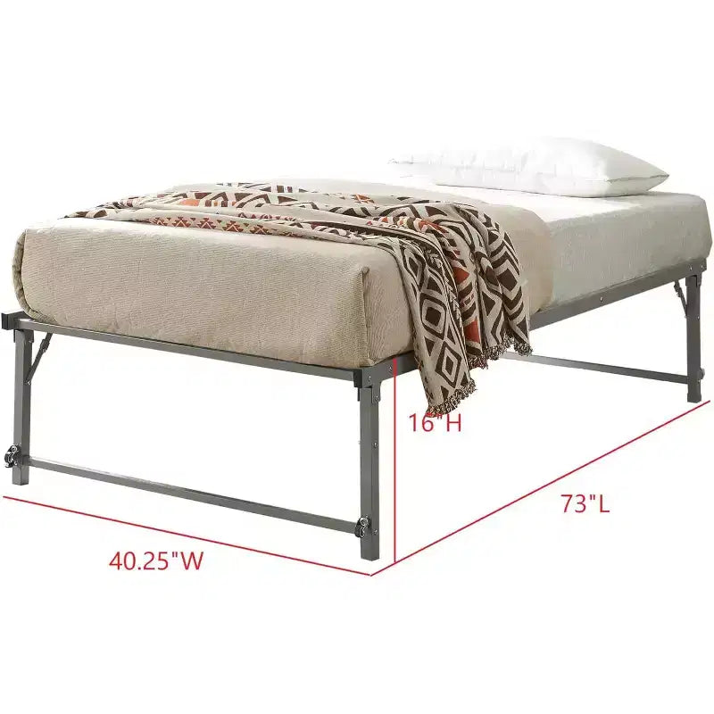 Kings Brand Furniture Twin Size Metal Pop up Trundle Day Bed Frame with Wheels- Sturdy and Elegant Space-Saving Solution