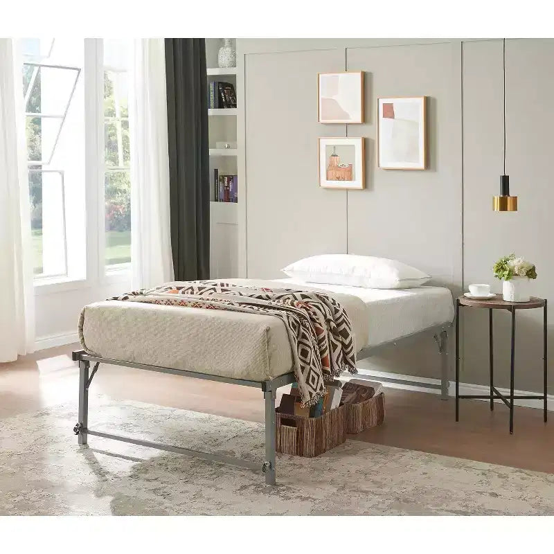 Kings Brand Furniture Twin Size Metal Pop up Trundle Day Bed Frame with Wheels- Sturdy and Elegant Space-Saving Solution