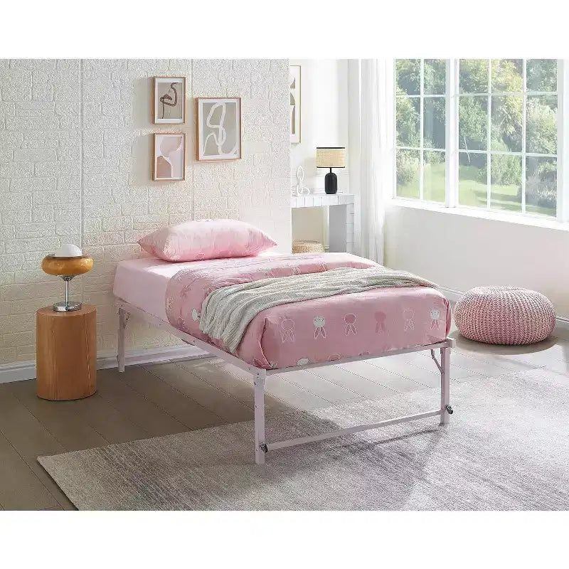 Kings Brand Furniture Twin Size Metal Pop up Trundle Day Bed Frame with Wheels- Sturdy and Elegant Space-Saving Solution
