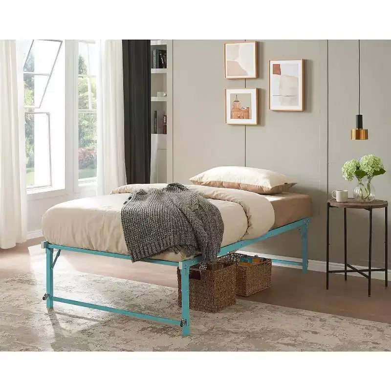 Kings Brand Furniture Twin Size Metal Pop up Trundle Day Bed Frame with Wheels- Sturdy and Elegant Space-Saving Solution