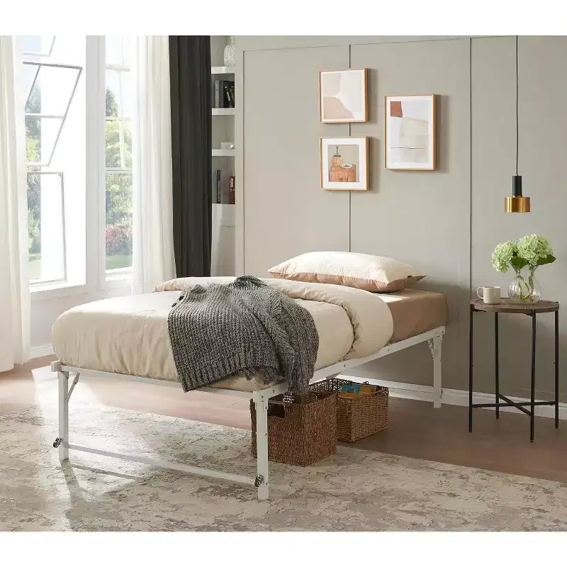 Kings Brand Furniture Twin Size Metal Pop up Trundle Day Bed Frame with Wheels- Sturdy and Elegant Space-Saving Solution