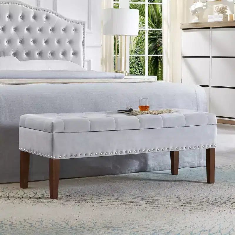 GDFStudio Peter Velvet Tufted Upholstered 48 Ottoman with Nail and Wood Legs