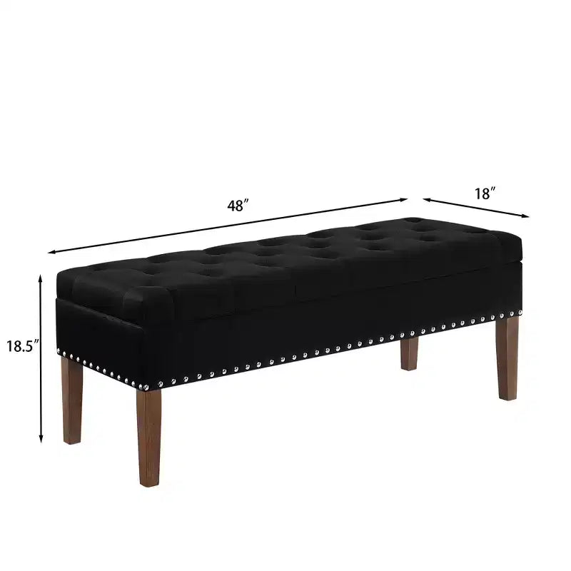 GDFStudio Peter Velvet Tufted Upholstered 48 Ottoman with Nail and Wood Legs