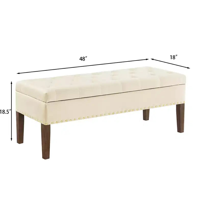 GDFStudio Peter Velvet Tufted Upholstered 48 Ottoman with Nail and Wood Legs