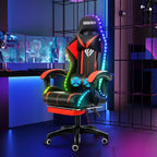 Hoffree Comfort Massage Racing Gaming Chair Ergonomic Office PC Chair with Footrest & RGB Light