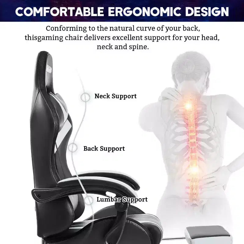 Hoffree Comfort Massage Racing Gaming Chair Ergonomic Office PC Chair with Footrest & RGB Light