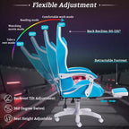Hoffree Comfort Massage Racing Gaming Chair Ergonomic Office PC Chair with Footrest & RGB Light