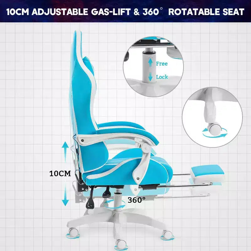 Hoffree Comfort Massage Racing Gaming Chair Ergonomic Office PC Chair with Footrest & RGB Light
