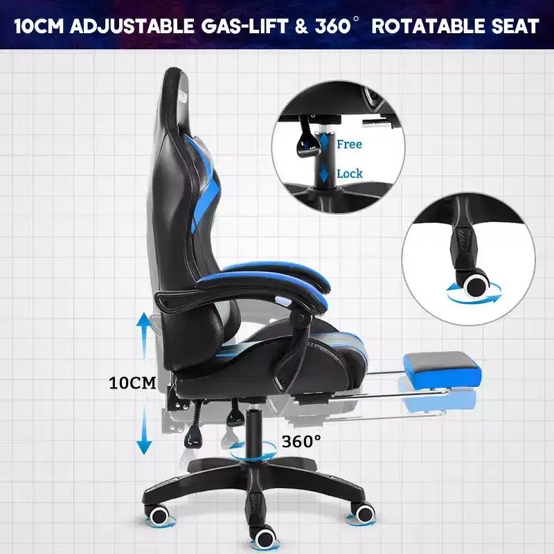 Hoffree Comfort Massage Racing Gaming Chair Ergonomic Office PC Chair with Footrest & RGB Light