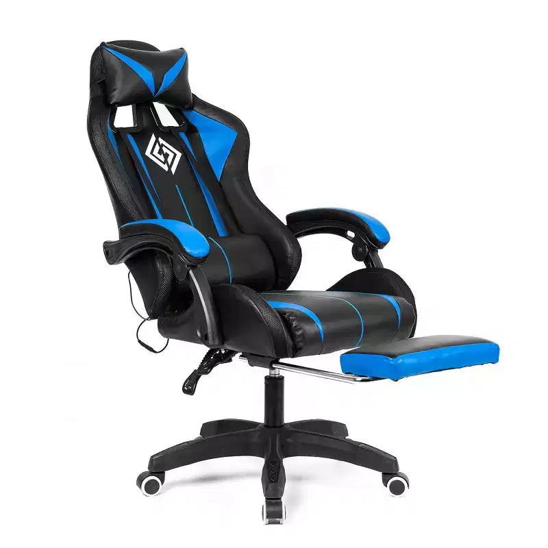 Hoffree Comfort Massage Racing Gaming Chair Ergonomic Office PC Chair with Footrest & RGB Light