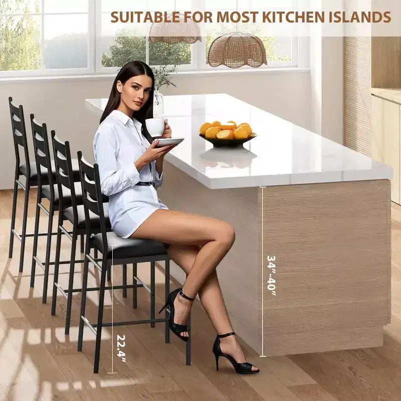 Bar Stools Set of 2/4, Faux Leather Bar Chair with Back, Thick Cushion, Upholstered Counter Height Bar Stools with Footrest for Kitchen Island