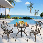 3-Piece Outdoor Bistro Set, All-Weather Cast Aluminum Patio Table+Chairs w/Umbrella Hole for Yard, Garden, Balcony, and Poolside Use