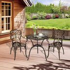 3-Piece Outdoor Bistro Set, All-Weather Cast Aluminum Patio Table+Chairs w/Umbrella Hole for Yard, Garden, Balcony, and Poolside Use