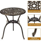 3-Piece Outdoor Bistro Set, All-Weather Cast Aluminum Patio Table+Chairs w/Umbrella Hole for Yard, Garden, Balcony, and Poolside Use