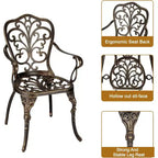 3-Piece Outdoor Bistro Set, All-Weather Cast Aluminum Patio Table+Chairs w/Umbrella Hole for Yard, Garden, Balcony, and Poolside Use