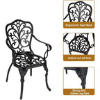 3-Piece Outdoor Bistro Set, All-Weather Cast Aluminum Patio Table+Chairs w/Umbrella Hole for Yard, Garden, Balcony, and Poolside Use