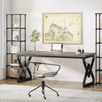Lantine 62.99 Inch Executive Desk, Large Office Computer Desk with Extra Thick Wooden Tabletop and Metal Frame