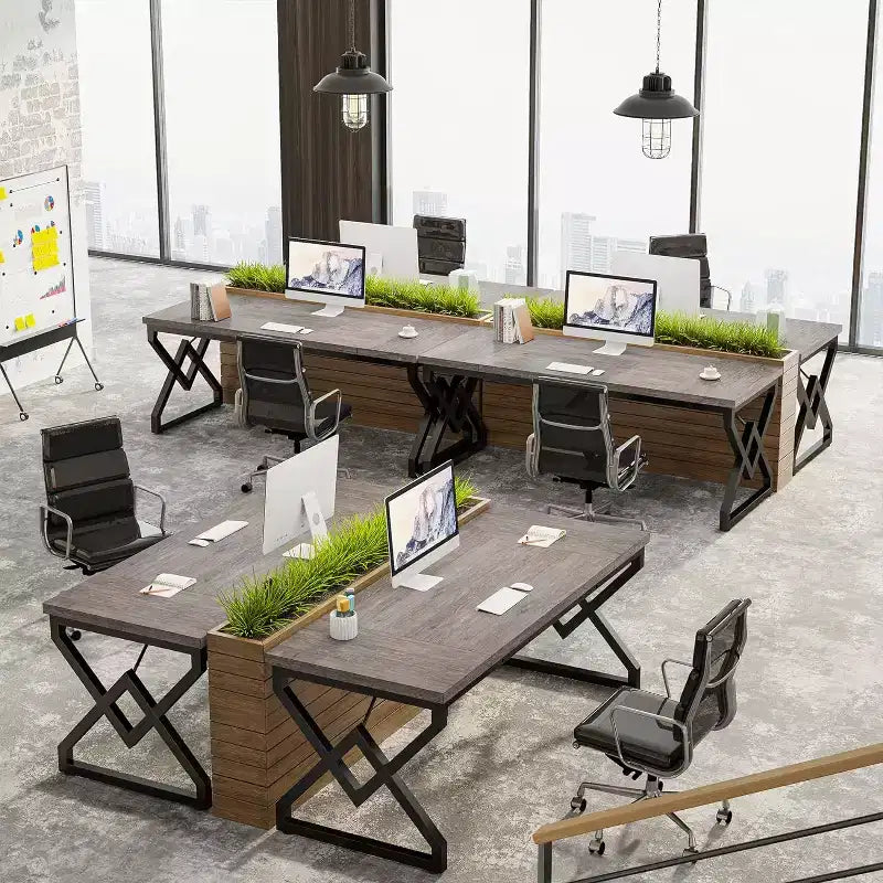 Lantine 62.99 Inch Executive Desk, Large Office Computer Desk with Extra Thick Wooden Tabletop and Metal Frame