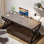 Lantine 62.99 Inch Executive Desk, Large Office Computer Desk with Extra Thick Wooden Tabletop and Metal Frame