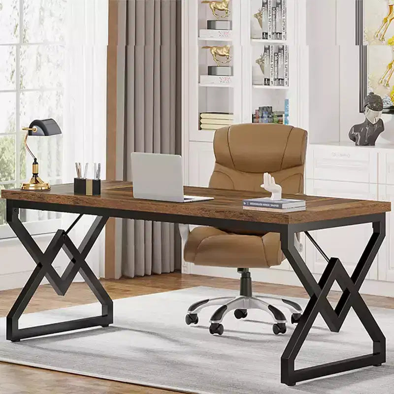 Lantine 62.99 Inch Executive Desk, Large Office Computer Desk with Extra Thick Wooden Tabletop and Metal Frame