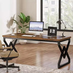 Lantine 62.99 Inch Executive Desk, Large Office Computer Desk with Extra Thick Wooden Tabletop and Metal Frame