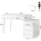 Lantine White Desk with 5 Drawers, Modern Home Office Desk with Storage Drawers and Printer Stand