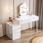 Lantine White Desk with 5 Drawers, Modern Home Office Desk with Storage Drawers and Printer Stand