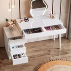 Lantine White Desk with 5 Drawers, Modern Home Office Desk with Storage Drawers and Printer Stand