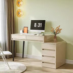 Lantine White Desk with 5 Drawers, Modern Home Office Desk with Storage Drawers and Printer Stand