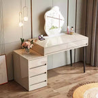 Lantine White Desk with 5 Drawers, Modern Home Office Desk with Storage Drawers and Printer Stand