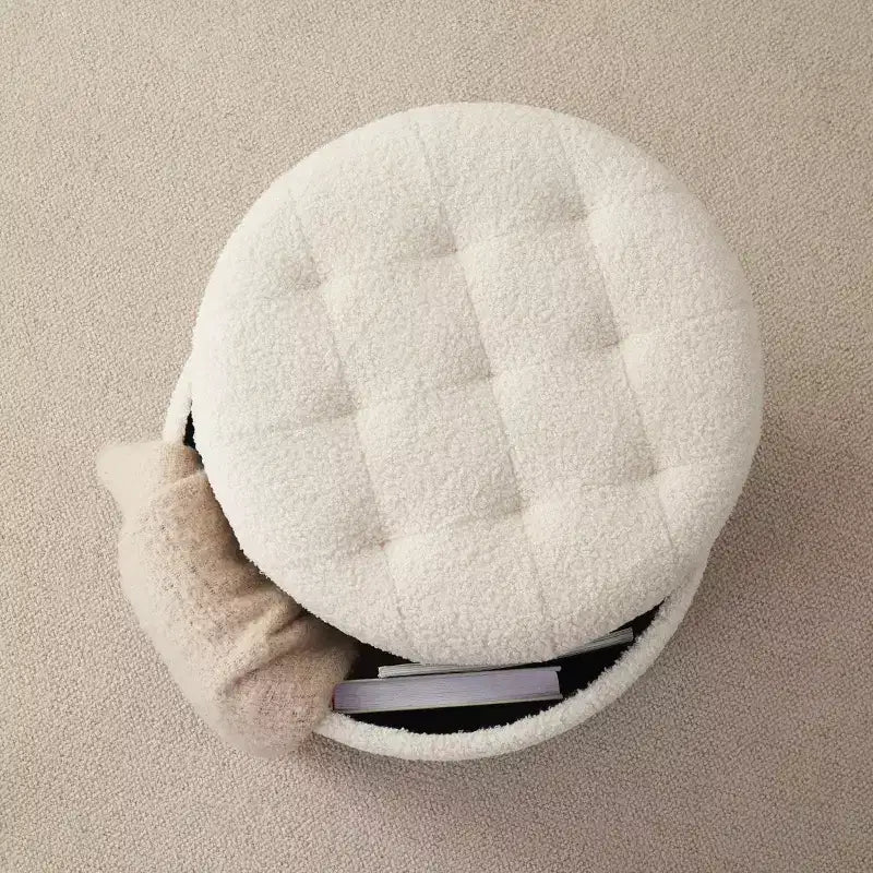 Ornavo Home Donovan Round Tufted Boucle Storage Ottoman - White