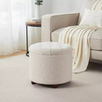 Ornavo Home Donovan Round Tufted Boucle Storage Ottoman - White