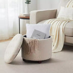 Ornavo Home Donovan Round Tufted Boucle Storage Ottoman - White